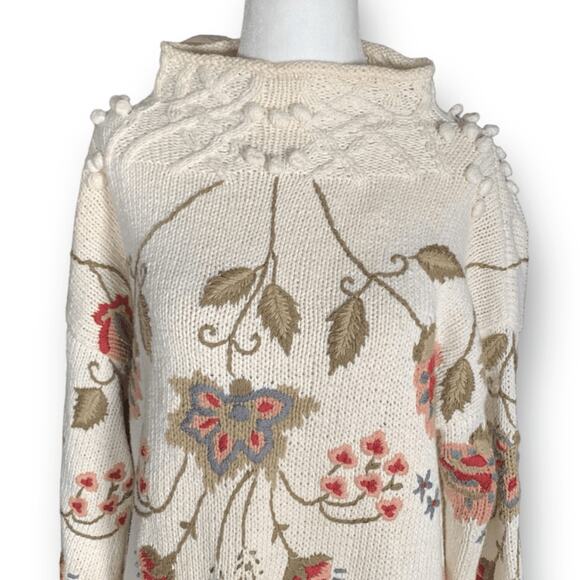 Vintage Women’s Country Suburbans Sweater Cream Floral Mock Neck Knit Medium - Picture 2 of 10